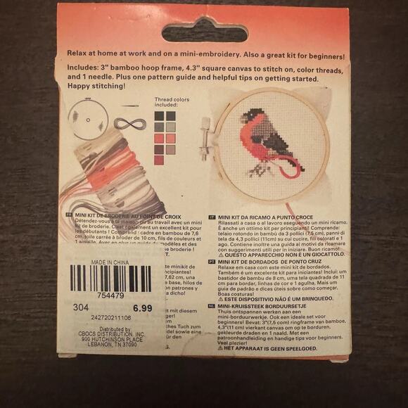 NEW Mini Robin Embroidery Cross Stitch Kit Kikkerland Bamboo Hoop Frame Bird - Picture 5 of 16